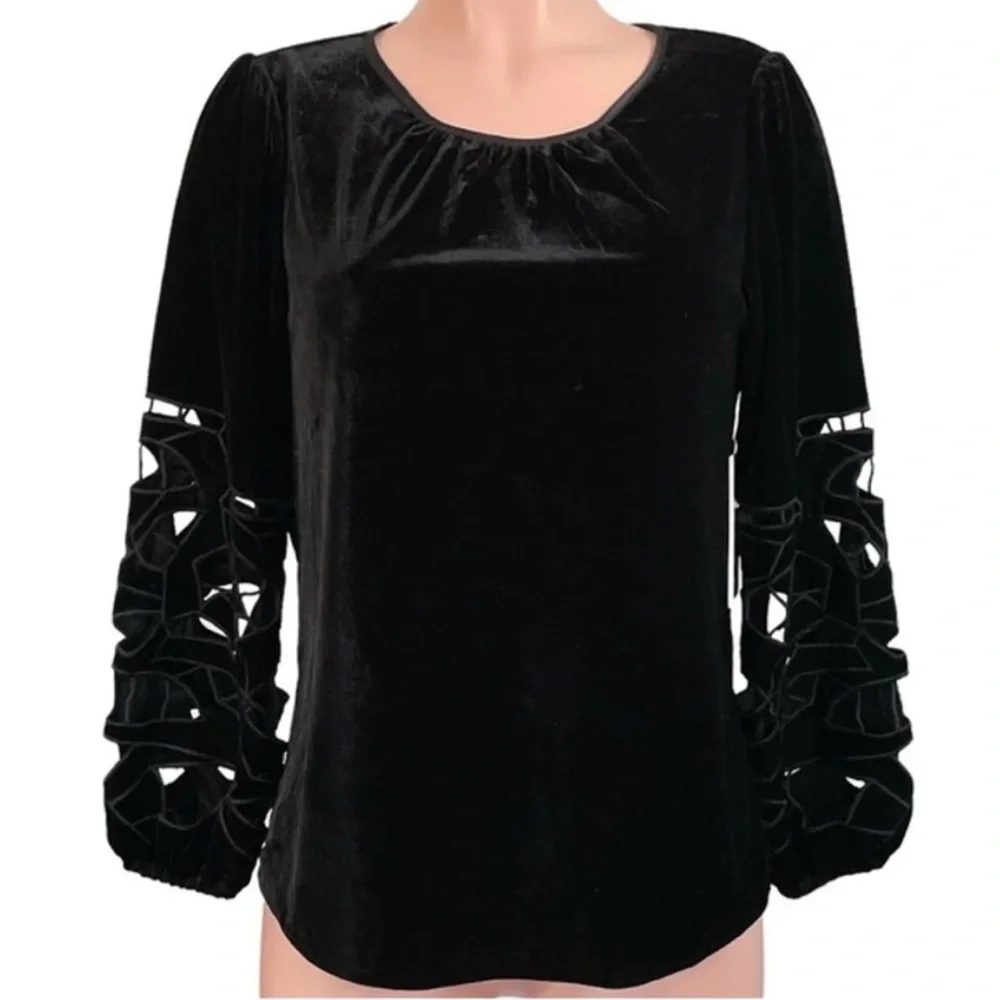 Anthropologie Joie Elegant Black Women's Top with Cut-Out Sleeves - Picture 3 of 4
